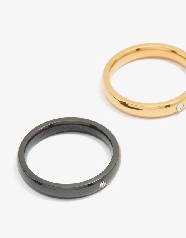 Lovisa - Waterproof Gold Plated Stainless Steel Mixed Metal Rings 3-Pack