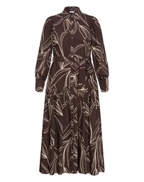 City Chic - Plus size Ezra Bloom Print Maxi Dress - chocolate