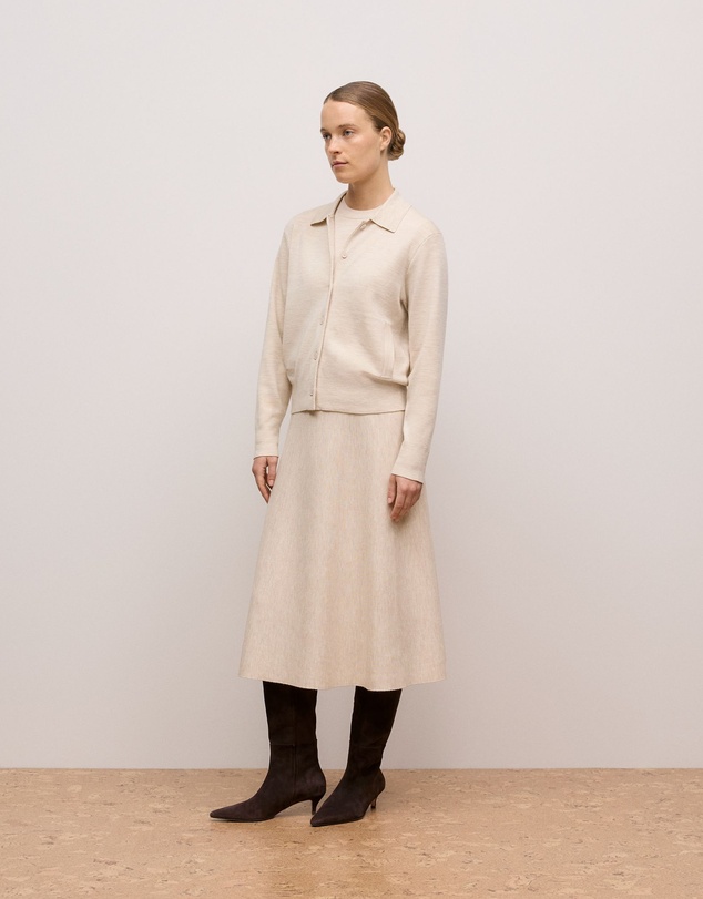 Trenery - Merino Milano Knit Skirt in Oat Marle