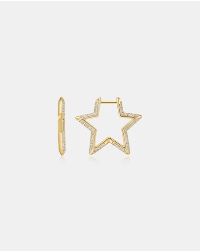 Ania Haie - Gold Medium Star Pave Hoop Earrings