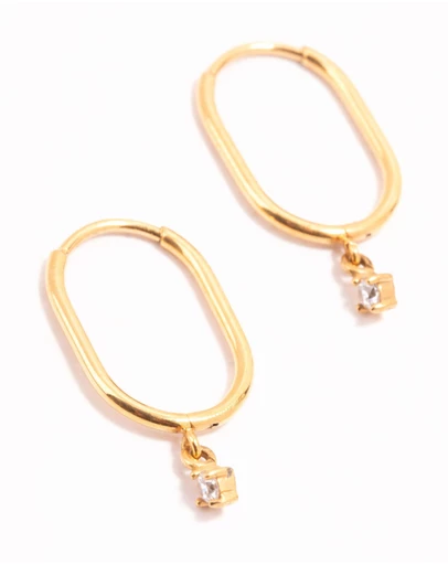 Lovisa - Gold Plated Surgical Steel Cubic Zirconia Rectangle Sleeper Earrings