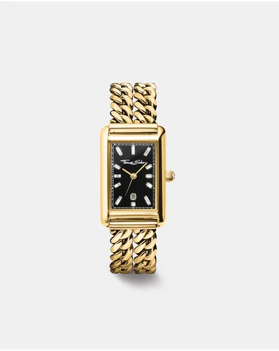 THOMAS SABO - THOMAS SABO Ladies Rectangular Gold Watch with Black Dial