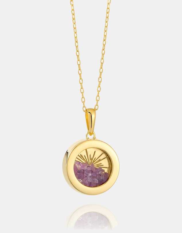 Rachel Jackson - Small Deco Sun Amulet February Birthstone Amethyst Necklace (Protection & Healing)