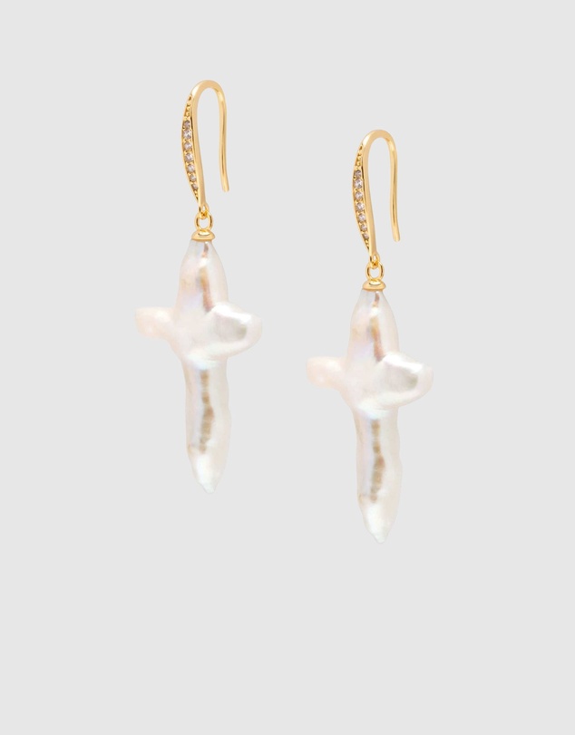 Nialaya Jewellery - Pearl Cross Earrings