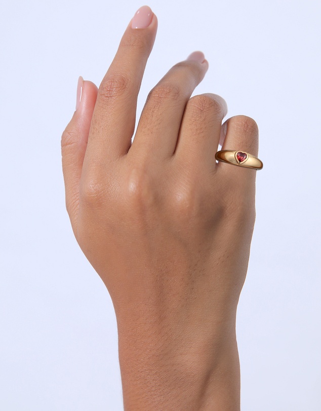 Elli Jewelry - Red Zirconia Heart Signet Ring in Gold-Plated 925 Silver