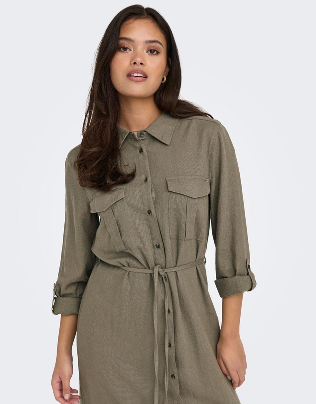 ONLY - Caro Linen Midi Shirt Dress