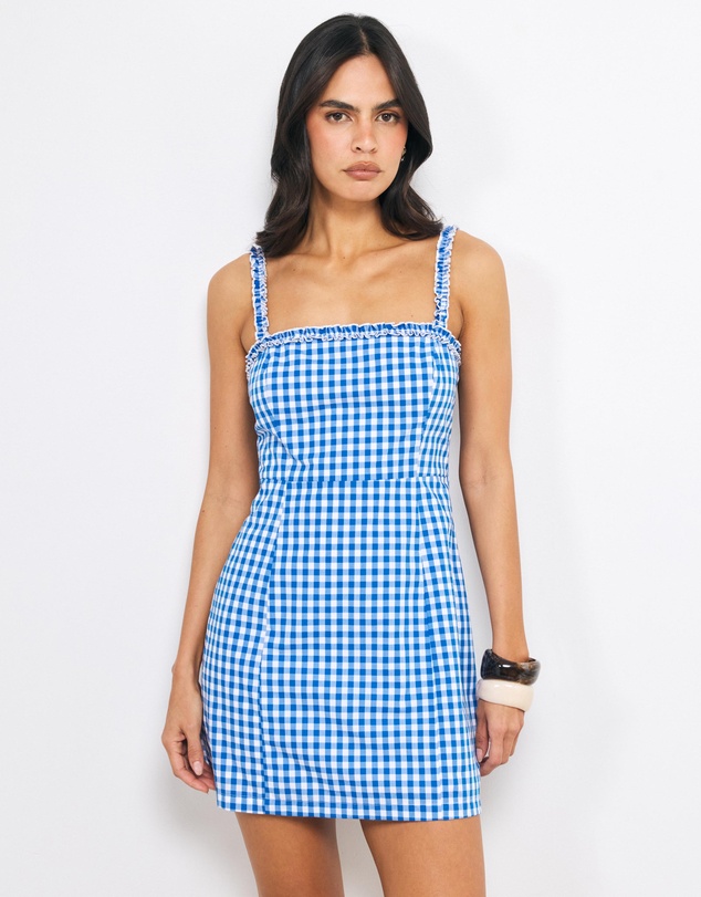 AERE - Lila Cotton Gingham Frill Mini Dress