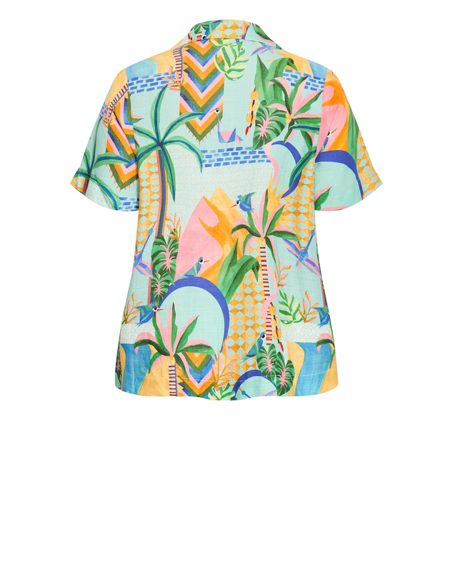 City Chic - Plus size Positano Print Shirt - mint