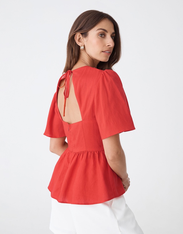 Forcast - Jade Linen Peplum Top