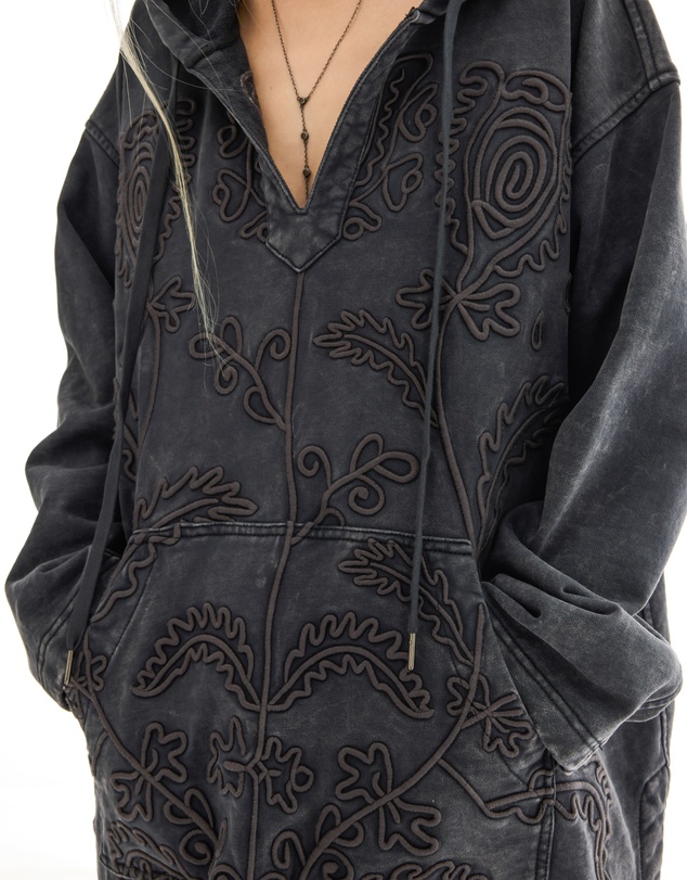 THE TALES - Textured Flower Embroidered Hoodie Jacket