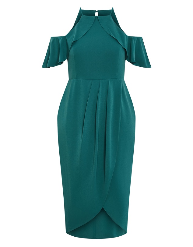 City Chic - Plus size Love Siren Ruffle Shoulder Dress - forest green