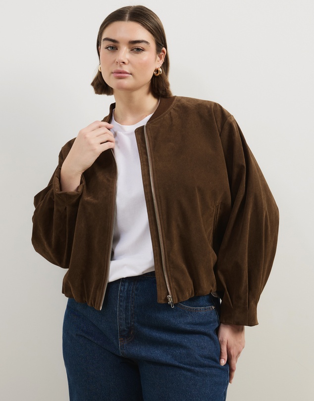Atmos&Here Curvy - Ruby Faux Suede Bomber Jacket