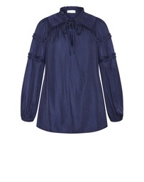 City Chic - Plus size Drama Queen Long Sleeve Shirt - navy