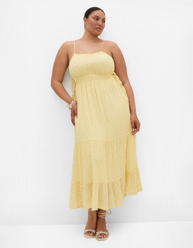 City Chic - Plus size Ditsy Print Tiered Maxi Dress - lemon