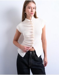 TOPSHOP - Knitted Ruffle Button Top
