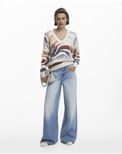 Desigual - V-Neck Zebra Sweater