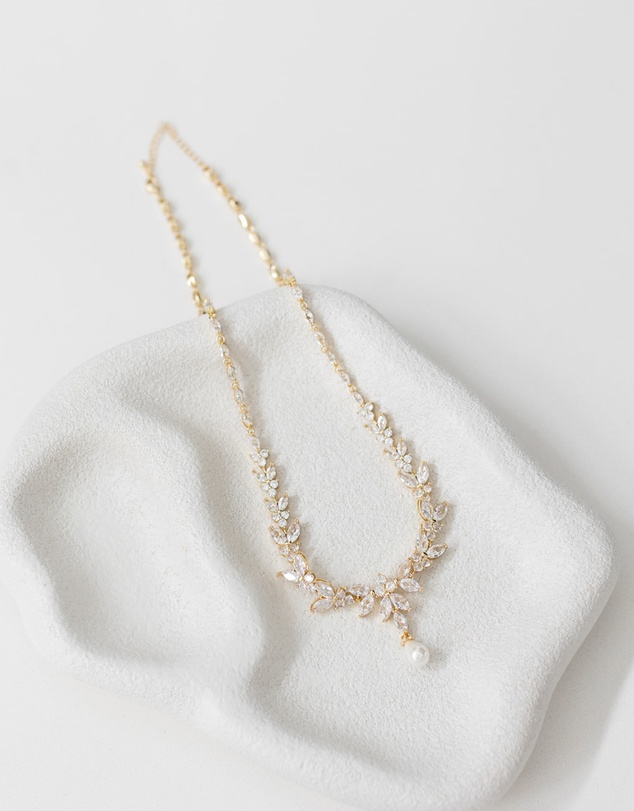 The White Collection - Courtney Pearl - Classic Gold Pearl Bridal Necklace