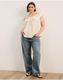 Atmos&Here Curvy - Sienna Linen Blend One Shoulder Tier Top With Contrast Trim