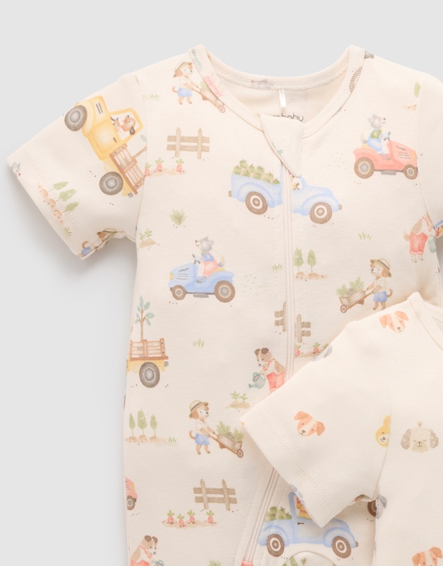 Purebaby - 2 Pack S/Slv Digital Growsuit- Kids-Babies