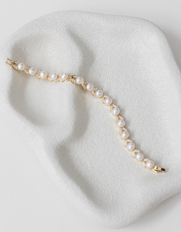 The White Collection - Simone - Gold Pearl Bridal Bracelet