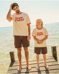 Skwosh - Gone Fishin Kids Boxy Ringer Tee in Off White