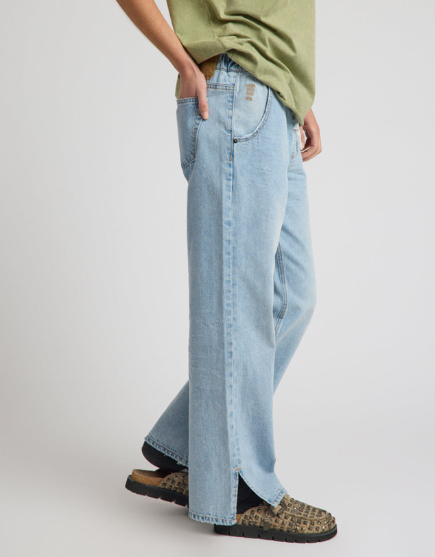ONE TEASPOON - Roadhouse Mid Waist Wide Leg Drawstring Denim Jean - Riviera Blue