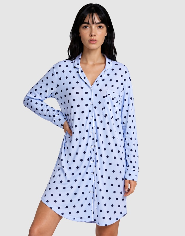 Sant And Abel - Women's Spotty Blue Bamboo Night Shirt