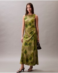 Calvin Klein - Crushed Satin Floral Midi Dress