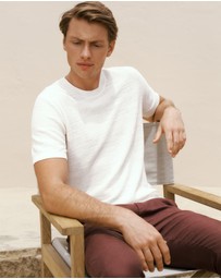 Trenery - Cotton Linen Racking Stitch T-shirt in Parchment