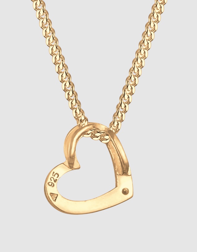 Elli Jewelry - Necklace Heart White Crystals 925 Sterling Silver Gold Plated