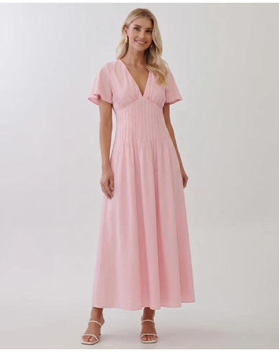 Tussah - Maysen Linen Blend Pintuck Midi Dress