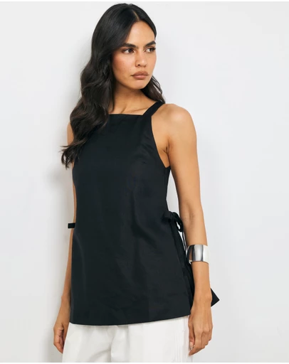 AERE - Maisie Linen Tie Side Top