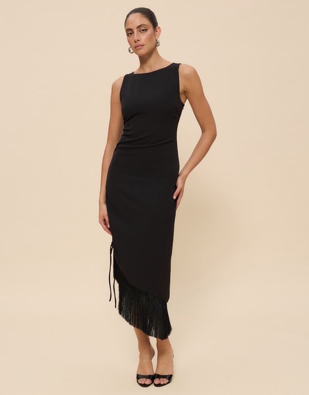 CHANCERY - Charlotte Fringe Midi Dress With Gathered Side