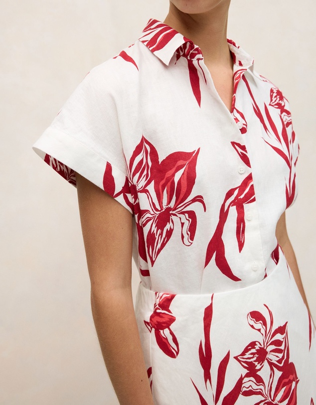 Trenery - Wild Iris Linen Cap Sleeve Shirt in White