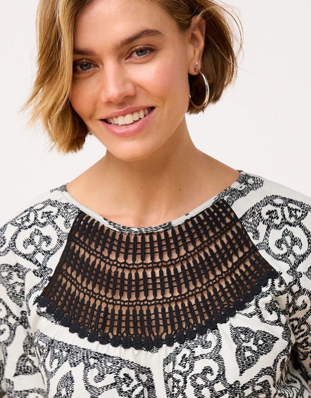 NEXT - Short Sleeve Crochet Bubblehem Top