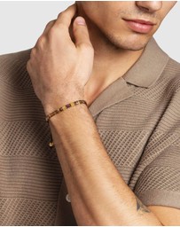 Nialaya Jewellery - Men's Bracelet With Marbled Amber And Gold Miyuki Tila Beads