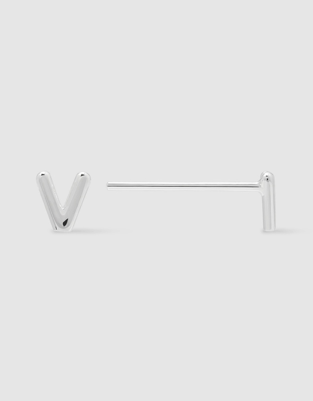 Wanderlust + Co - Alphabet Bubble Silver Stud Earrings - Letter V