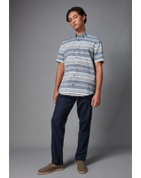 NEXT - Linen Blend Horizontal Stripe Short Sleeve Shirt