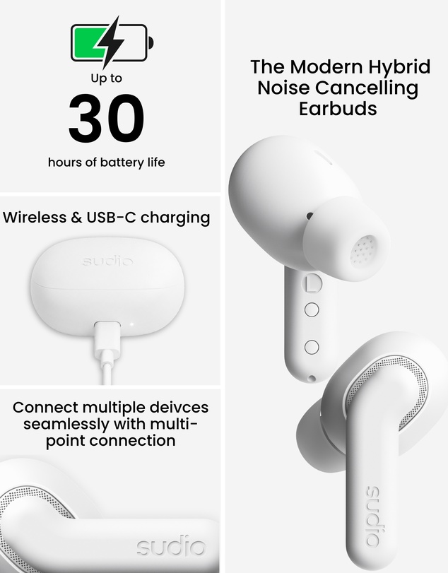 Sudio - E4 Pro - True Wireless Bluetooth In-Ear Headphones, Hybrid ANC Earbuds