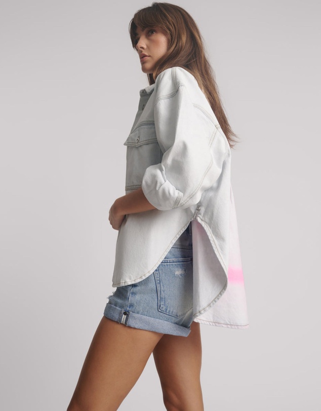 ONE TEASPOON - Hand-Sprayed Smiley Daria Denim Shacket - Bel Air Blue