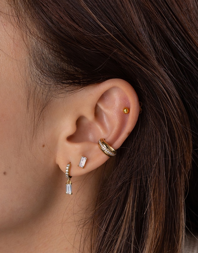 Wanderlust + Co - Baguette Gold Baby Huggie Earrings
