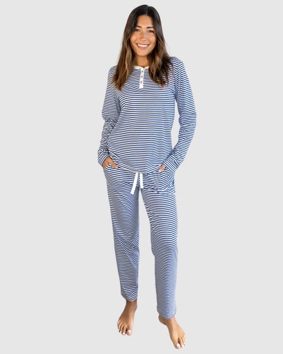 Sant And Abel - Women's Marina Jersey Knit Stripe Long PJ Set