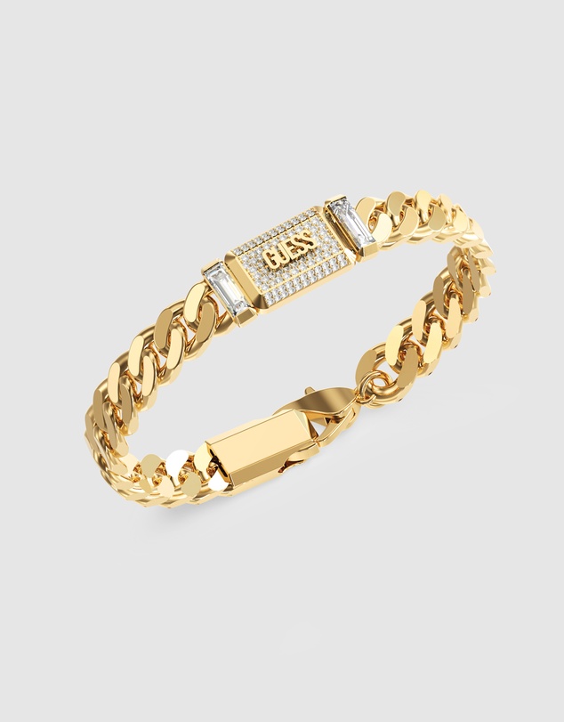 GUESS - GUESS Mens Gold-Tone Supremo GUESS Tag Bracelet