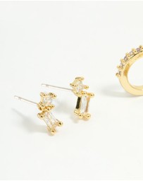 Lovisa - Gold Plated Cubic Zirconia Stud & Chain Earrings 4-Pack