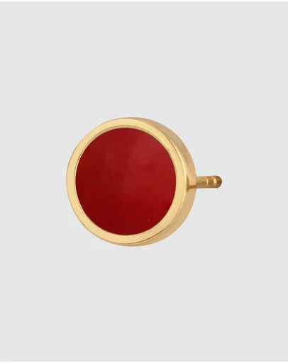 Kuzzoi - ICONIC EXCLUSIVE - Earrings Male Basic Circle Geo Enamel Red 925 Sterling Silver Gold Plated