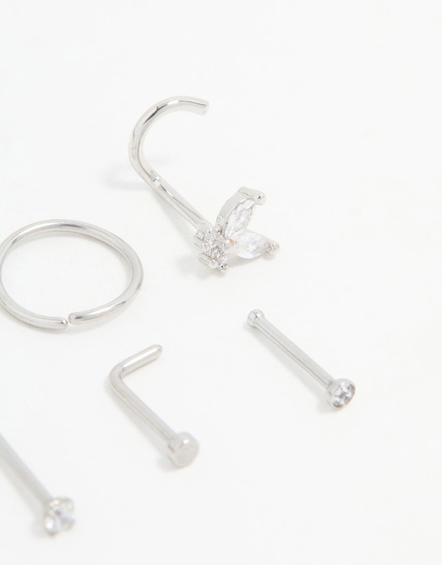 Lovisa - Surgical Steel Cubic Zirconia Butterfly Nose Piercings 6-Pack