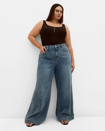 City Chic - Plus size Tara Rib Tank Bodysuit - chocolate