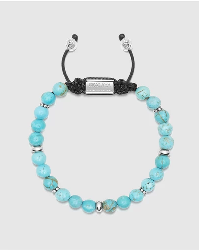Nialaya Jewellery - Men's Beaded Bracelet with Turquoise and Silver