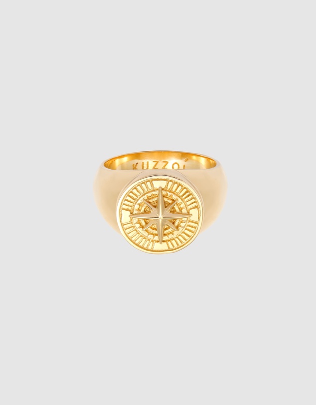 Kuzzoi - ICONIC EXCLUSIVE - Ring Signet Trend Compass Oxidised in 925 Sterling Silver gold plated