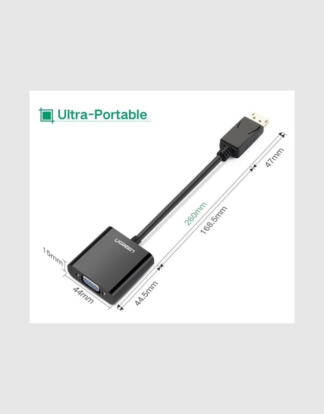 Ugreen - UGREEN DP Male to VGAFemale Converter Black